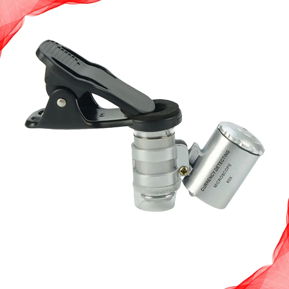 

60x Pocket Microscope LED Light Clip-on Adjustable High Definition Phone Magnifier Jewelry Currency Detecting Magnifier Black