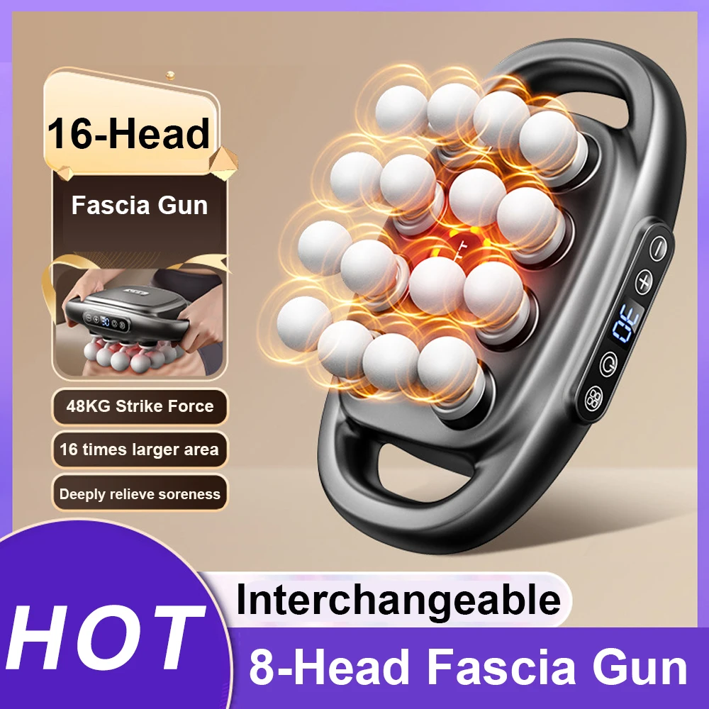 16 Head Fascial Gun Electric Body Massager Deep Tissue Massage Massage Gun Muscle Relaxation Shoulder Neck Back Relieve Fatigue