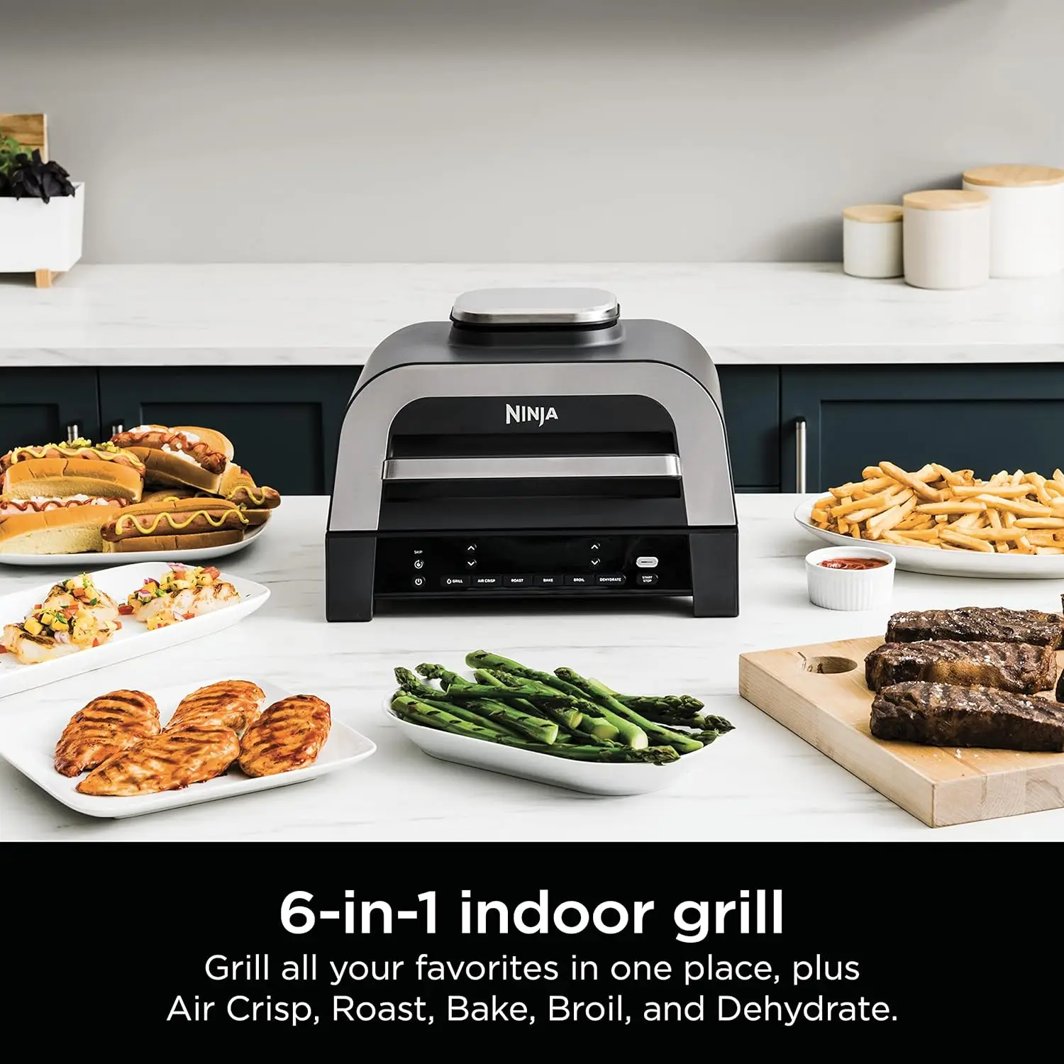 DG551 Foodi Smart XL 6-in-1 Indoor Grill with Air Fry, Roast, Bake, Broil,&Dehydrate, Foodi Smart Thermometer, 2nd Generation