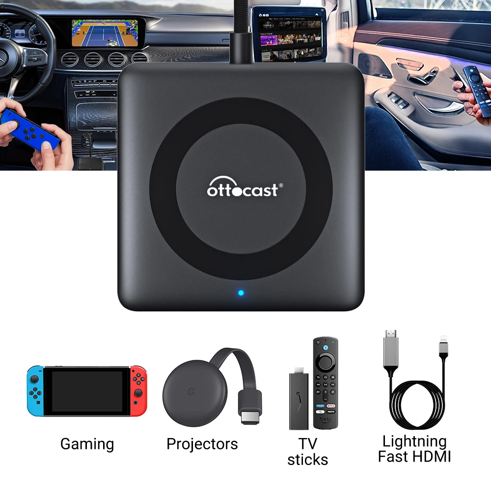 Ottocast Carplay Android Auto adaptador inalámbrico Smart AI Box cableado Carplay a entrada inalámbrica y HDMI Carplay Box