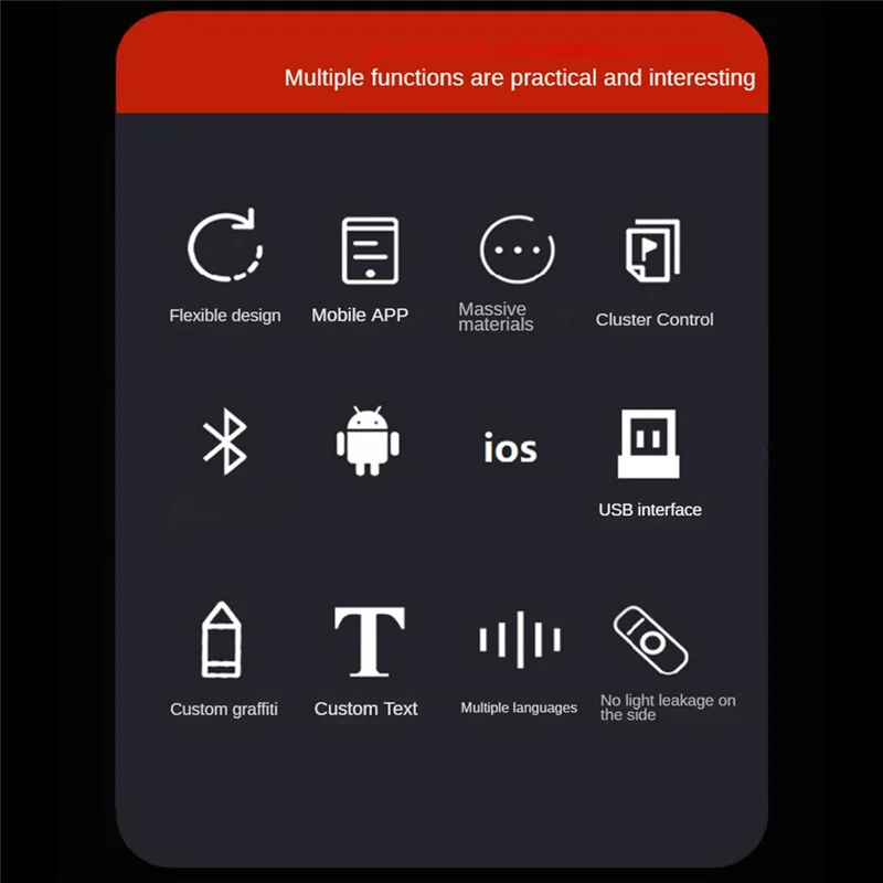 Panel Piksel LED, Modul LED Fleksibel USB 5V Tampilan Animasi Teks Bergulir RGB, Aplikasi Bluetooth, LED 16X64 9,2X37,2 Cm Mudah Digunakan