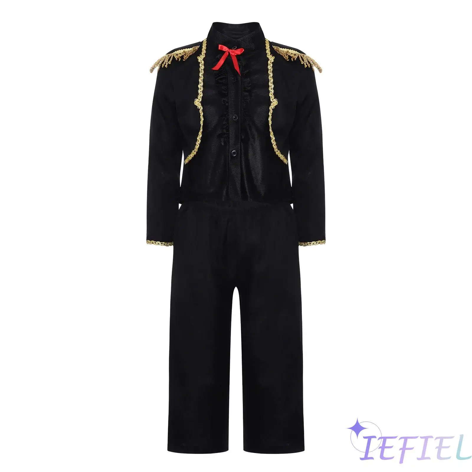

Grand Fiesta Ensemble Boys Mariachi Costume V-Neck Knot Button Jacket Pants Belt Convertible Collar Sombrero Complete Set