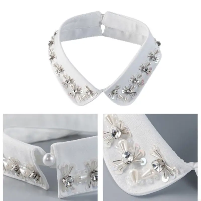 Glittering Beaded False Collar for Evening Galas Conferences and Leisure Outfit Comfortable Neckpiece for Formal Event 6XDA