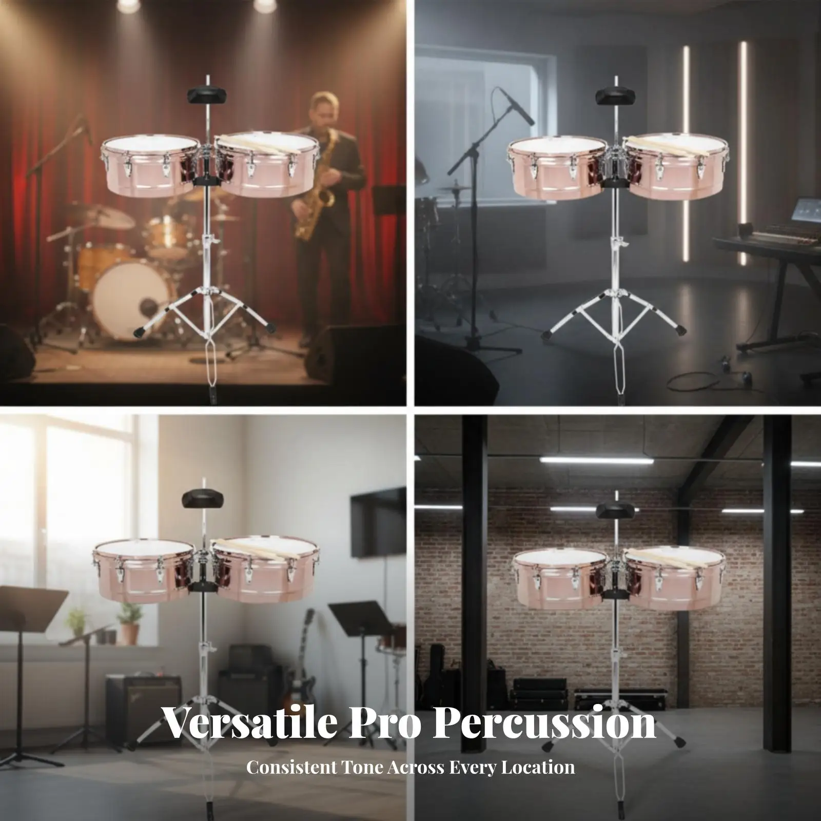 Professional Timbale Latin Drum Kit Rose Gold Finish 14 15 Inch Tunable Heads with Tripod Stand for Stage Playing