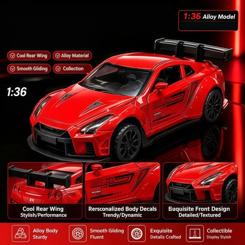 1:36 Alloy Super Sports Car Model, Retractable Racing Toy with Openable Doors, Desktop Decoration and Birthday Gift