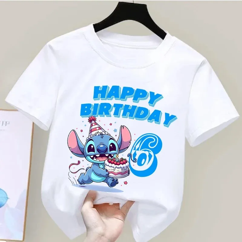 Stitch Disney Clothes Children Birthday T Shirt Print Kawaii Cartoon Boy Girl Short-Sleeve Tops Baby Tee Clothing Birthday Gift