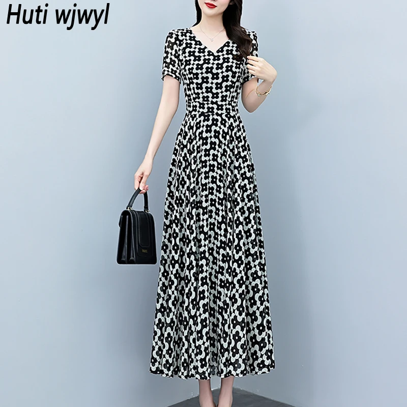 

2026 Casual Print Vintage Night Midi Dress Luxury Party Prom Elegant Bodycon Long Dress Women Floral Chiffon Prom Black Vestidos