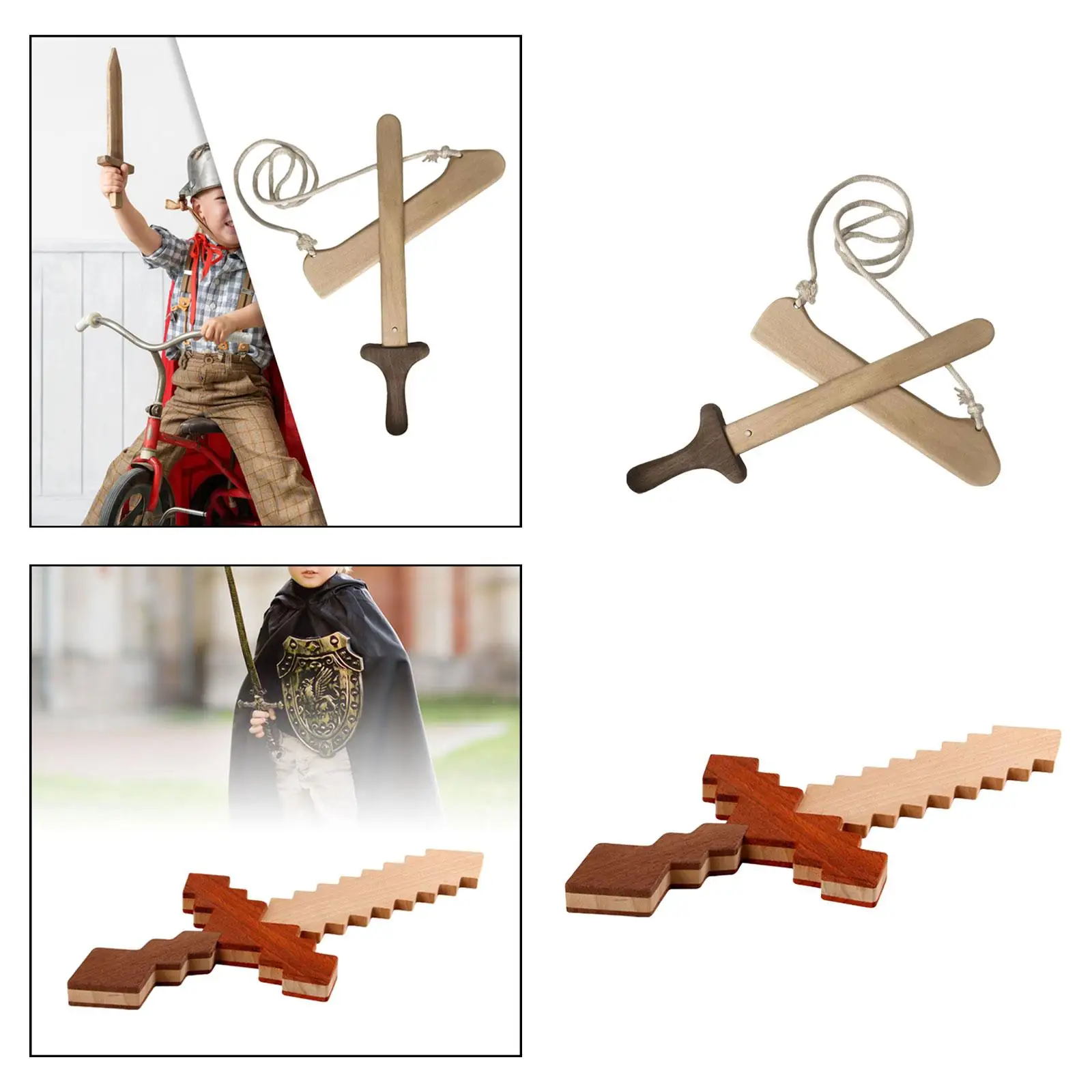 Holzschwert für drinnen und draußen, leicht, zum Spielen, handgefertigt, Ritterschwert, Spielzeugschwert für Jungen und Mädchen im Mittelalter