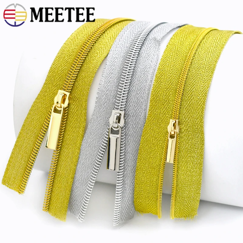 2/3/5M Meetee 3# 5# Plastic Zipper for Sewing Nylon Slider Zip Handbag Gold Silver Jacket Coil Zippers Pull Repair Kit Accessory