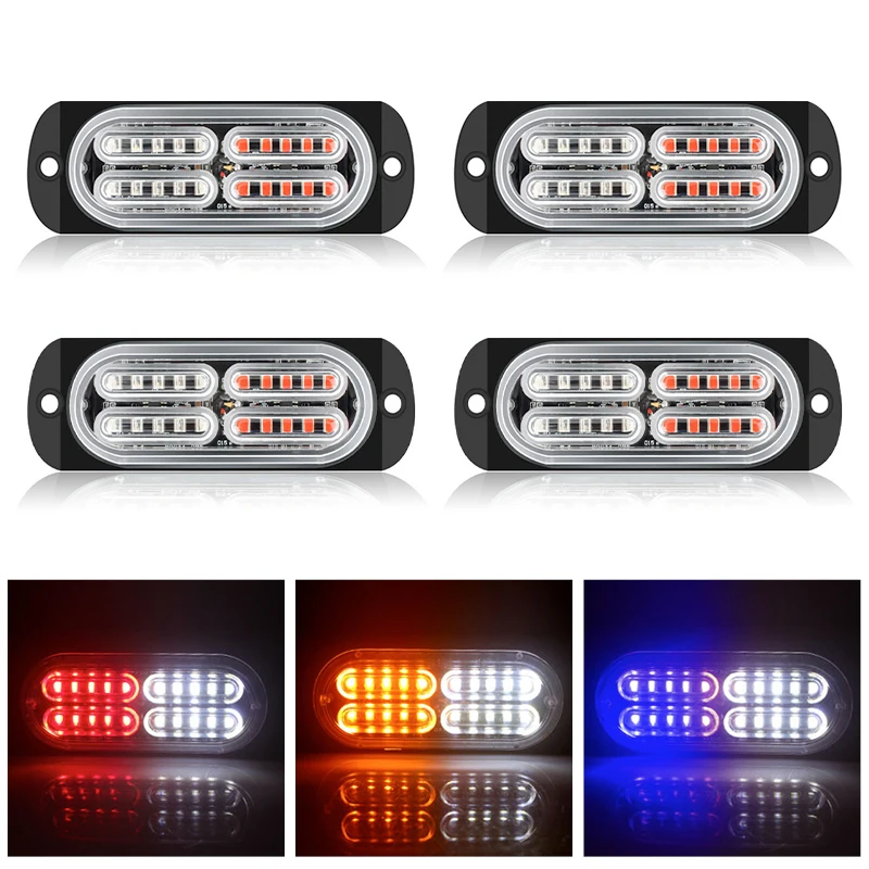 

4Pcs 12V 24V Motorcycle Strobe Lights Side Marker For Truck Trailer Red Blue LED Police Light Car Bumper Flashing Lamp Amber