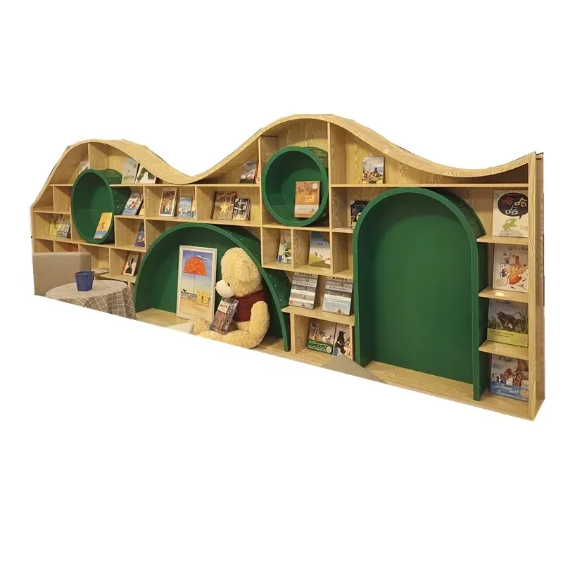 Nordic minimalist bookshelf sales hall arc-shaped circular arch bookshelf kindergarten picture book shelf