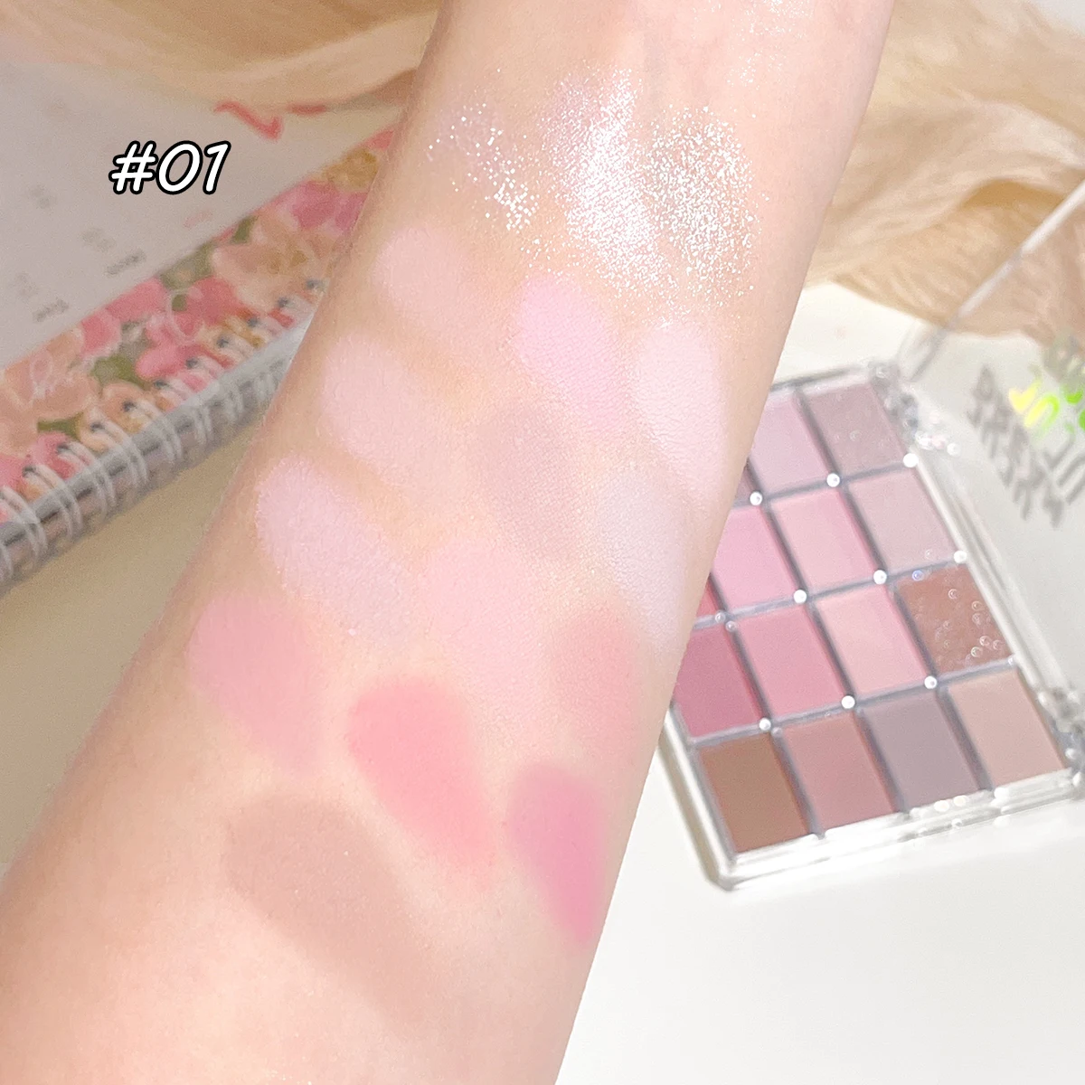 Paleta de sombras de 16 cores fosca e brilhante – tons de terra nude, textura misturável sedosa, aparência natural de maquiagem para os olhos estilo coreano