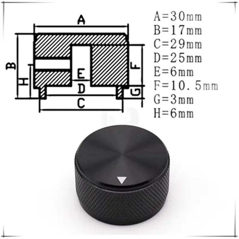 1 Stück Gerändelte Aluminiumlegierung Drehknopfkappe 30 * 17mm Potentiometerknopf Audioknopfkappe Röhrenverstärker Innenloch 6,0MM – Detail 8