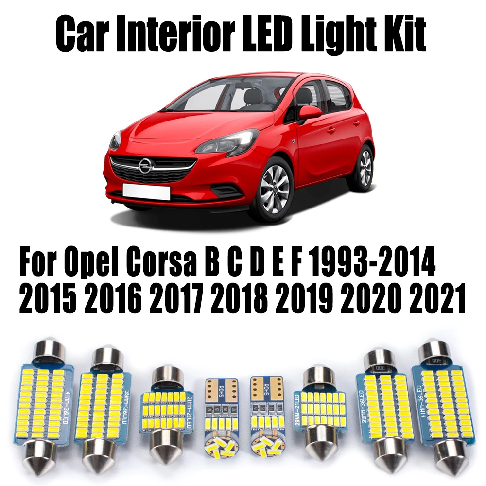 

Для Opel Corsa B C D E F 1993-2016 2017 2018 2019 2020 2021 без ошибок автомобильные лампы для чтения Canbus светодиодная внутренняя карта ​ Комплект купольного освещения
