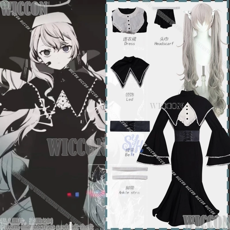 

Game Project Sekai Cosplay Idol Girls Group Nightcord At 25:00 Mkkuu Costume Black Vintage Goth Lolita Halloween Carnival Outfit