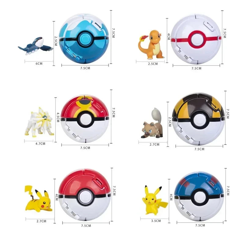 Pokeball โมเดลตัวการ์ตูน Pokemon ตุ๊กตาเอลฟ์บอลตัวการ์ตูน Pikachu Charizard Pocket Monster สัตว์เลี้ยงรูปแบบการกระทำของเล่นของขวัญสำหรับเด็ก