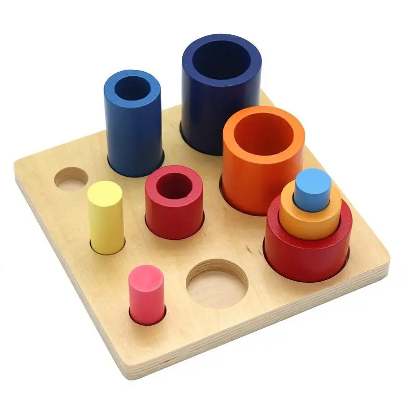 Jouets en bois Montessori pour l'éducation précoce des enfants, différents cercles et cylindres, blocs de couleur assortis, jouet de Cognition