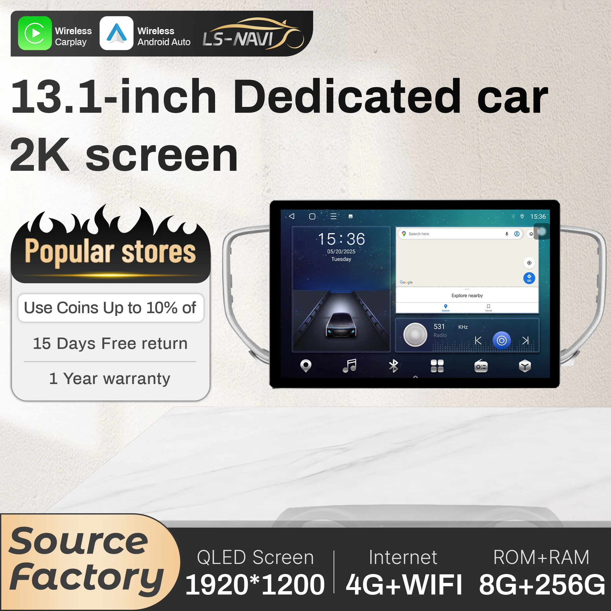 

13.1 inch Android For KIA Sportage 4 2016 2017 2018 Car Radio Wireless Bluetooth Carplay GPS Multimedia Touch QLED Screen Stereo