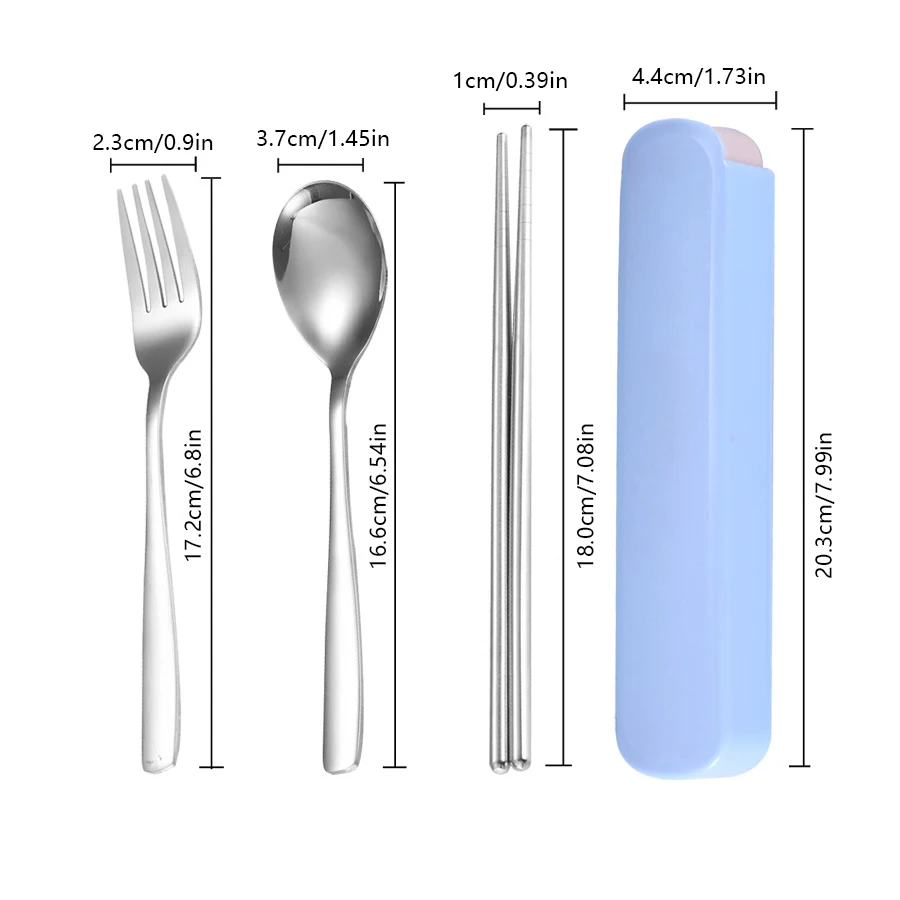Stainless Steel Tableware 3Pcs Spoon Fork Chopsticks Set Portable Korean Style Outdoor Travel Student Daily Gift Kit - view 3