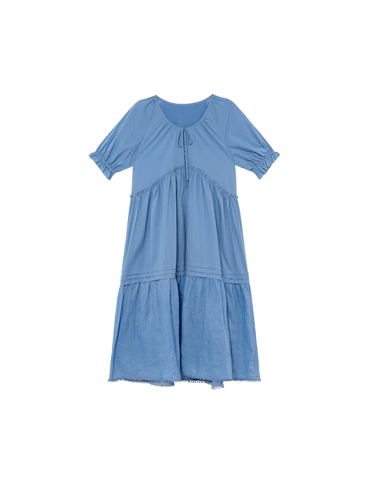 Bonjour vacances Sle oulder insérer Sve cravate taille longue Dr femmes été nouveau doux fée a-ligne coton Dr