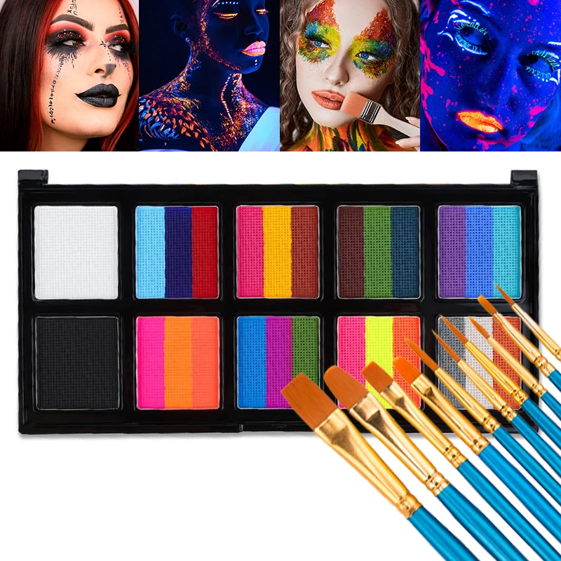 26 Colors Body Face Painting Kit for Kids Adults,10 Color Face Makeup Palette with Brush,Halloween Carnival Artist Cosplay Art