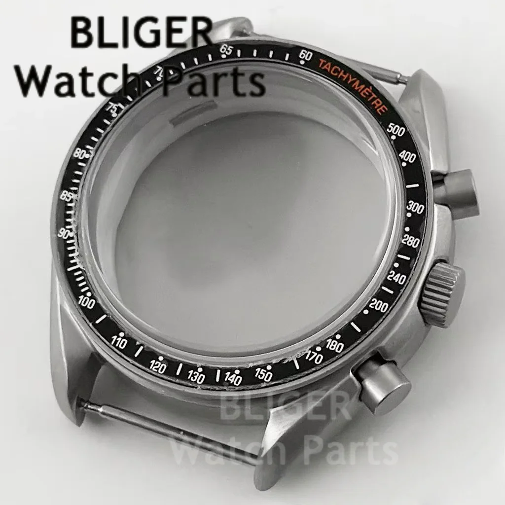 BLIGER Men's Titanium Case 40mm Chronograph Bezel Coated Glass Matte Case Fit VK63 VK63A Quartz Movement Watch Replacement Part