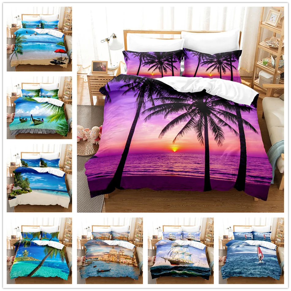 

Seaside Duvet Cover Set Beach Tropical Bedding Set Twin Full Queen Quilt Cover&Pillowcases Kids Teens Adult Comforter Cover Set