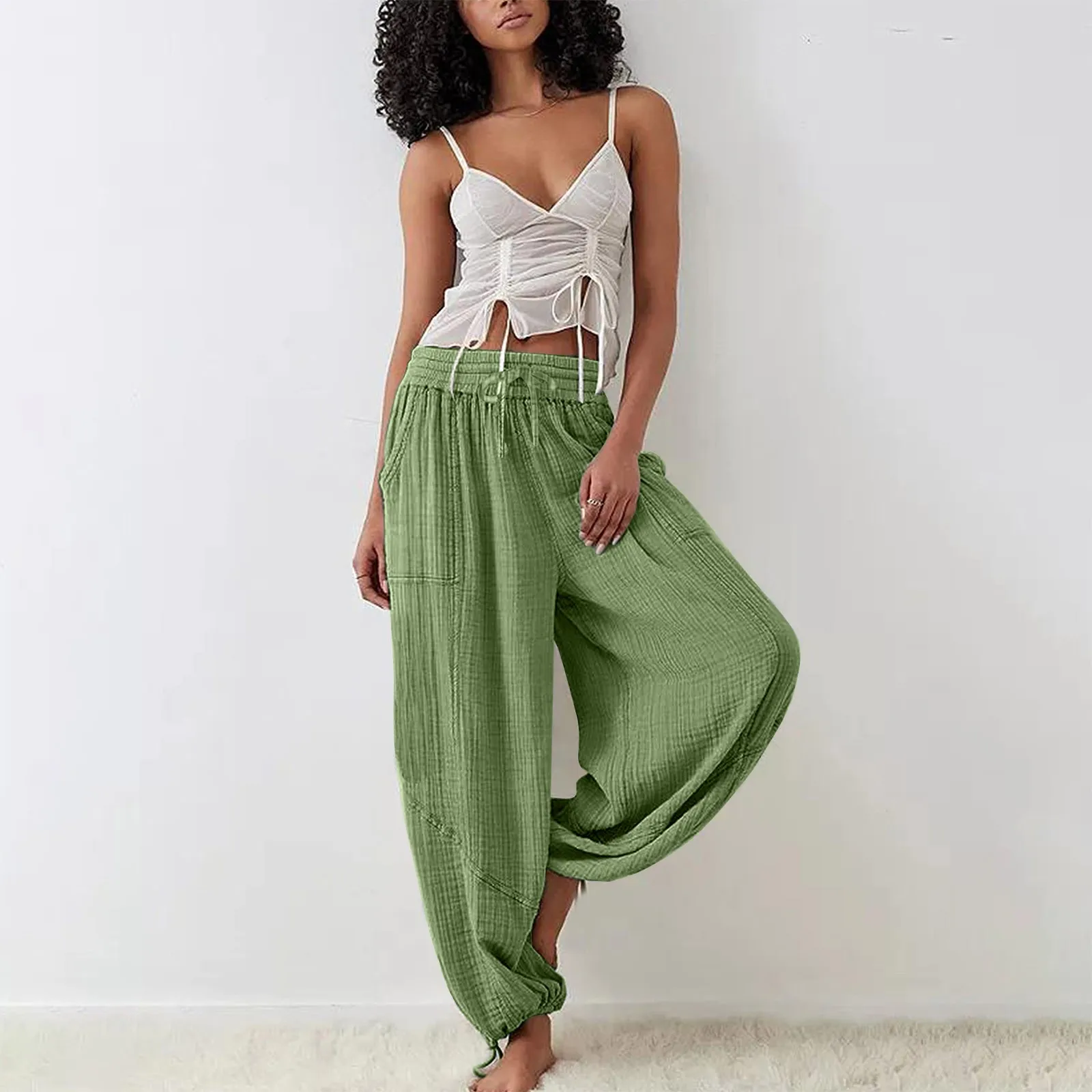 

Women's Joggers 2023 Cotton Home Wear Loose Pants for Women Summer Casual Baggy Wide Leg Trousers solid Soft long Pants