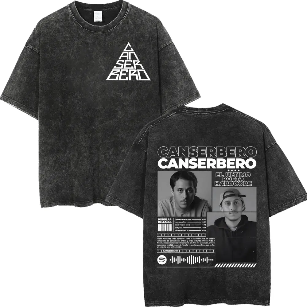 

Vintage Washed Rapper Canserbero Graphic T Shirts Hip Hop Fashion Short Sleeve T-shirts Men Women High Quality Cotton T-shirt