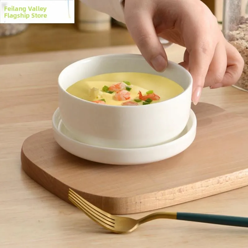 

Детская керамическая миска для яиц на пару с крышкой, маленькая миска для прикорма, безопасная для микроволновки, в китайском стиле