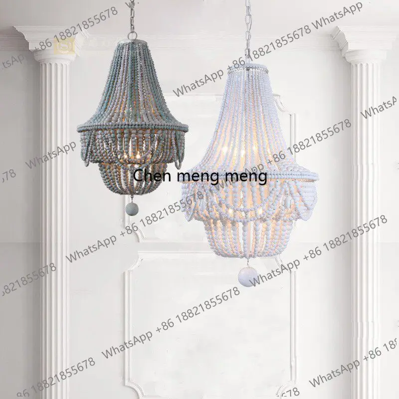 American country retro living room chandelier bedroom Nordic princess room duplex floor dining room  wooden bead chandelier