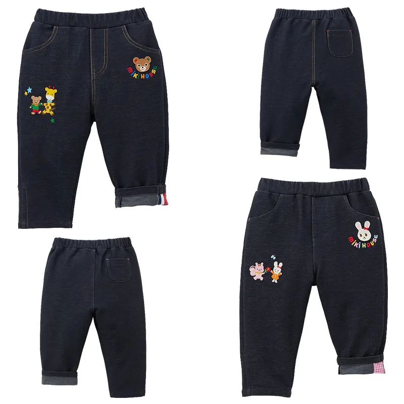 

Брюки для мальчиков, осенние брюки с вышивкой из мультфильмов для девочек, эластичные брюки