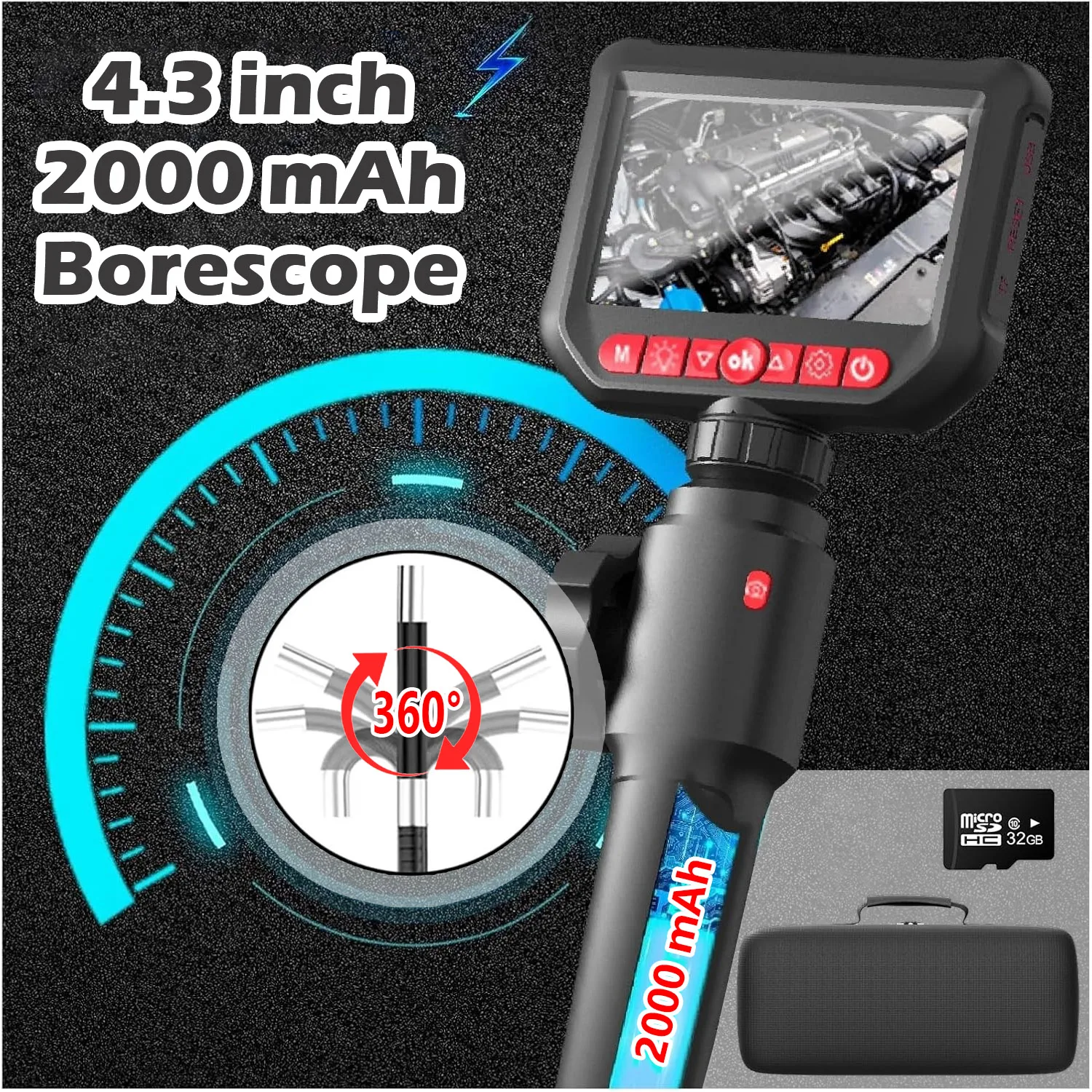 

IP67 HD 360-Degree Piping Controlled Rotary Video Borescope Endoscope With Articulation Inspection Camera Joint For Cars 1080p