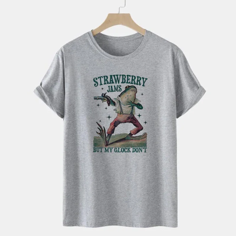 Dżemy truskawkowe śmieszne T-shirty modne słodkie Meme T Shirt kobiety Vintage żaba koszulki z nadrukami ubrania z krótkim rękawem