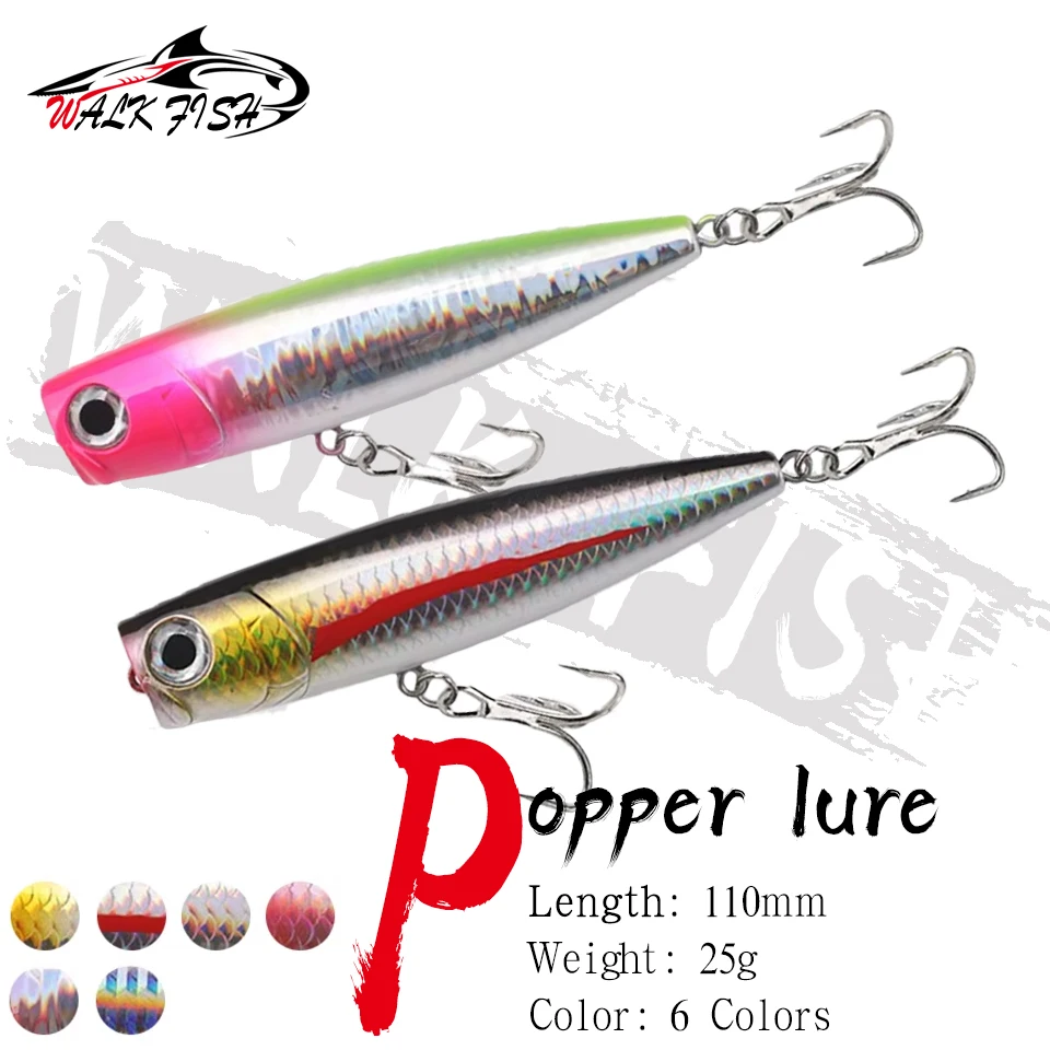 WALK FISH 1PCS 110mm 25g Popper Köder Bleistift Köder Thunfisch Wels Umgedrehte Münder Meer Angeln Platic harten Köder Pesca Angelgerät