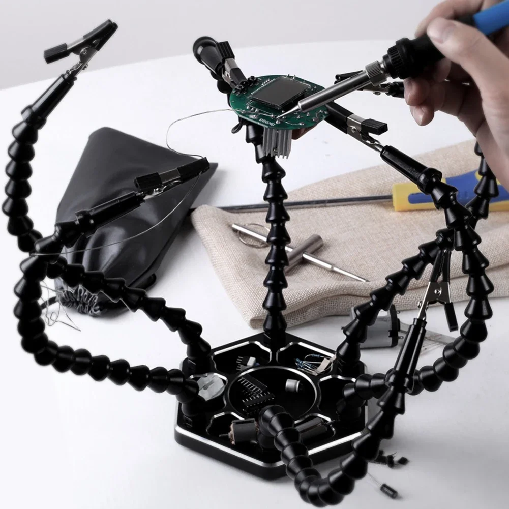 3/5/6 Flexible Arms Clip Soldering Helping Hands Third Hand Holder Arms PCB Adjustable Soldering Clamp Holder Magnifier Welding