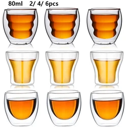 2/4/6pcs Screw Thread Espresso Cups Set Double Wall Glass Coffee Mugs Set 80ml Shot Glass Insulated Teacup Coffee Accessories