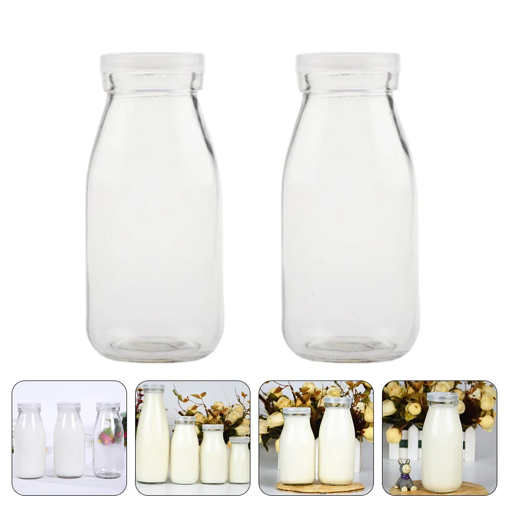 

2Pcs High Temperature Resistant Milk Bottles Thickened Portable Glass Containers for Coffee Yogurt Drinks Glass Milk Bottle