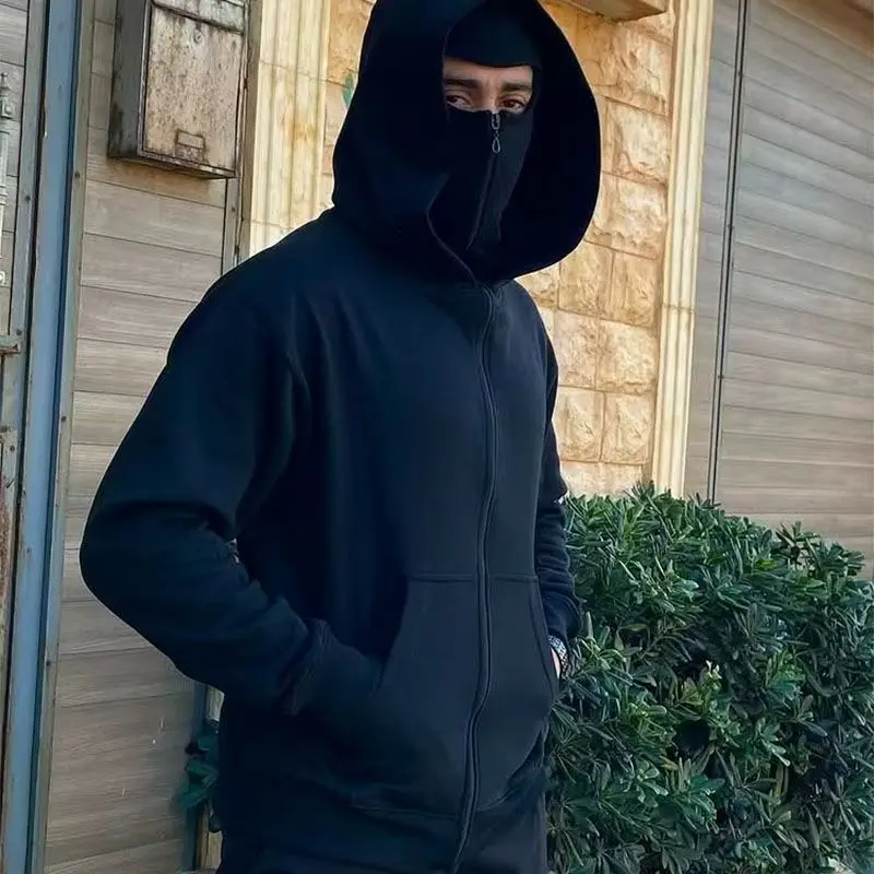 بالاكلافا الرجال الرمز البريدي هوديي الشتاء الدافئة عارضة البلوز Y2K مع مقنعين قناع الوجه سستة تصميم سترة رياضية الأنشطة في الهواء الطلق