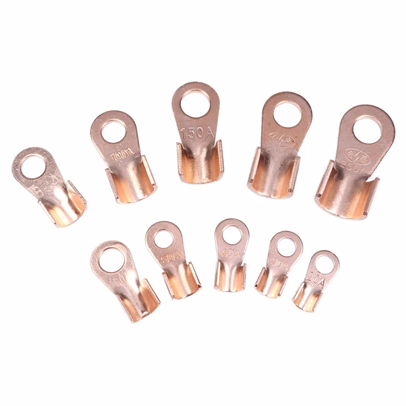 2~50pcs Cable Terminals Electrical Copper OT Terminal 3~1000A Bare Battery Lug Ring Crimp Non-Insulated Wire Connector