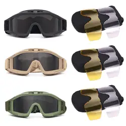 Tactical Goggles 3 Lens Windproof Dustproof Shooting Glasses Motocross Motorcycle Mountaineering Glasses Safe Protection Glasses