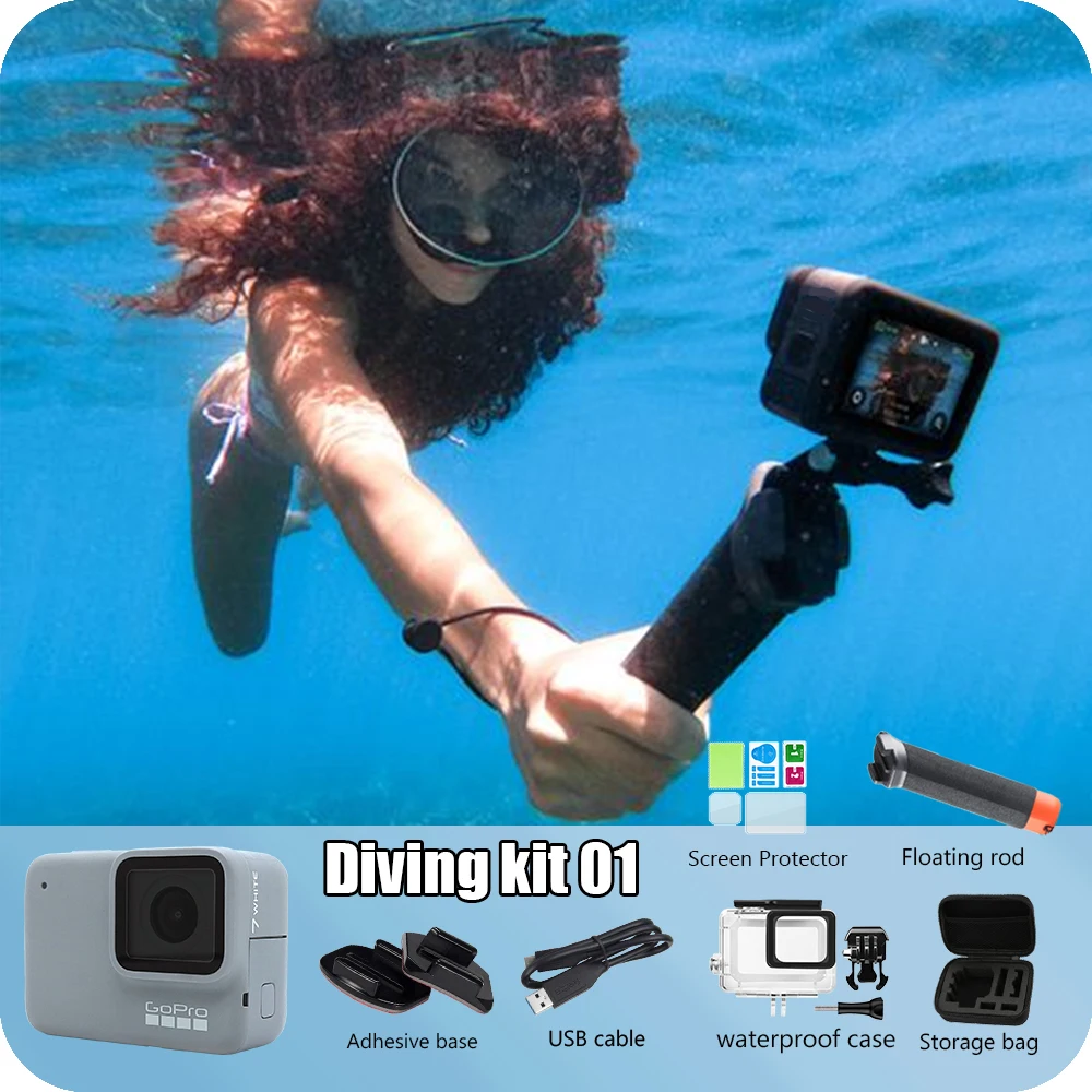 كاميرا Gopro HERO 7 باللون الأبيض للرياضات الخارجية مع حزمة فيديو فائقة الدقة gopro 7 للغوص