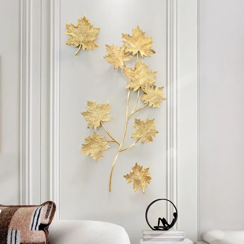 Modern Light Luxury Maple Leaf Wrought Iron Wall Art Metal Decoration Pendant Wall Hanging Home Living Room TV Background