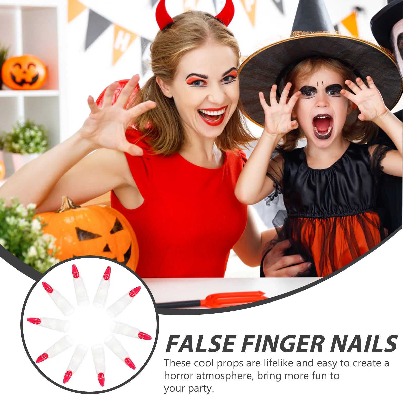 10Pcs Glow in The Dark Witch Fingers Halloween Fake Nails Spooky Realistic Finger Covers for Cosplay Masquerade Party Prank