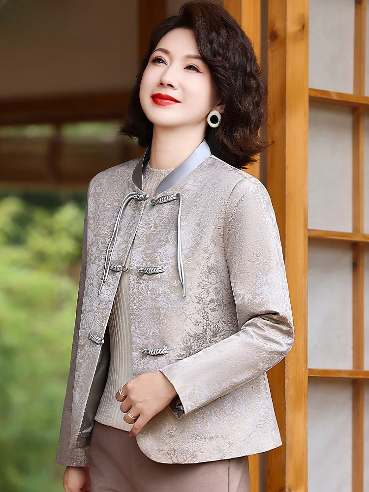 

Новая женская осенняя верхняя одежда в китайском стиле: модный национальный топ для женщин среднего возраста, весенне-осенний костюм Тан с пуговицами