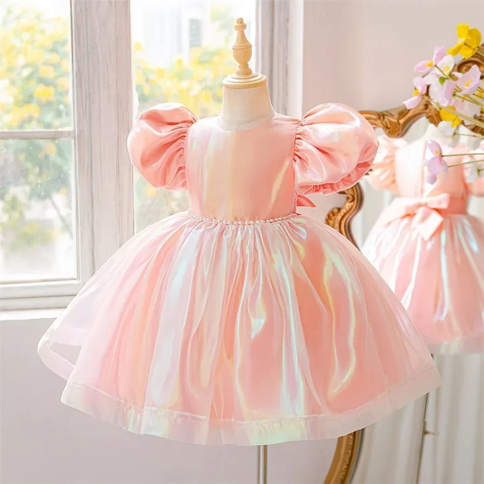 Girls Dress Fluffy Princess Dress Medium and Large Children Bubble Sleeve Bead Dress Little Girl Birthday Catwalk Dress ASQ03