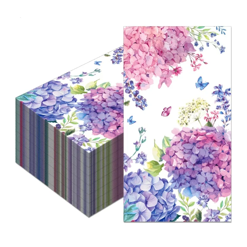 20pcs/Pac 34.2*40.6cm 2-Ply Hydrangea Flower Printed Long Paper Napkins Party Paper Placemats Decorative Paper Napkins