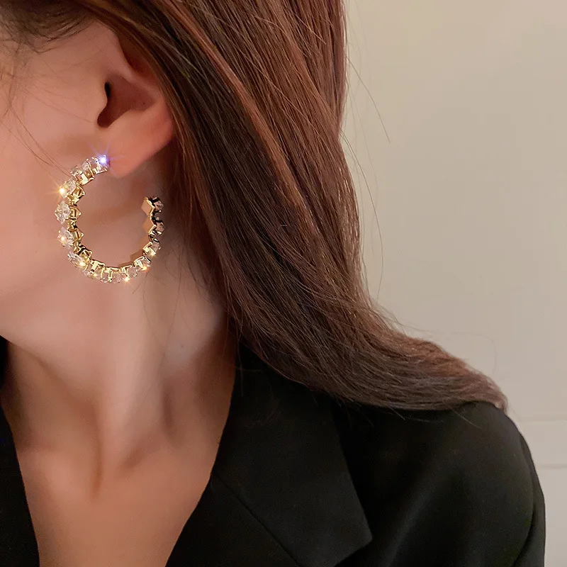 New Luxury High Quality Inlay CZ Hoop Earrings Round Green Zircon Crystal Earring for Women Engagement Party Statement Jewelry