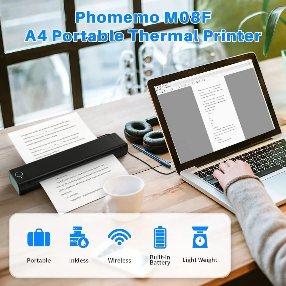 

2025 new Phomemo M08F Portable Wireless A4 Travel Printer 58mm MOMOTECH 1-Year Warranty 300dpi 203dpi Free Mobile Label Stock