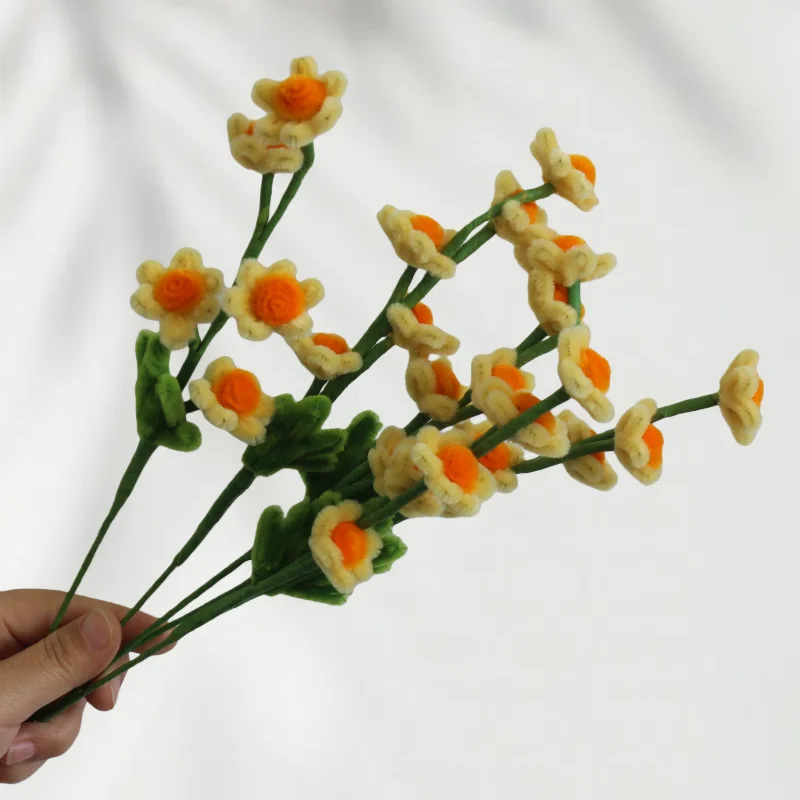 

30 PCS * Daisy Flowers Green Leaves Branch Handmade Pipe Cleaners Forever Flower Party Wedding Decor School Kids DIY Craft